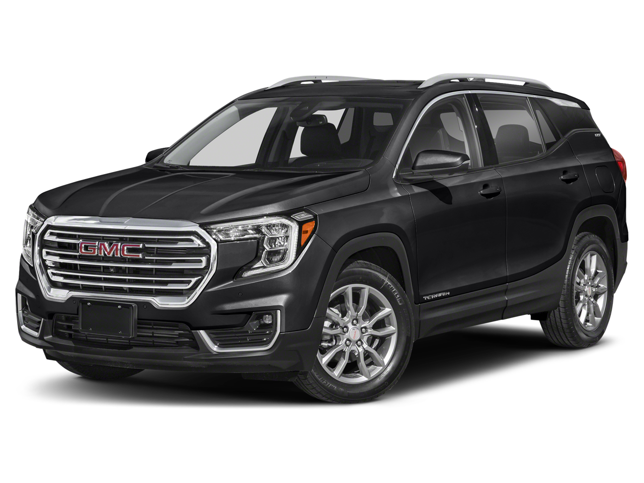 2023 GMC Terrain SLT in Ebony Twilight Metallic — front three-quarter view