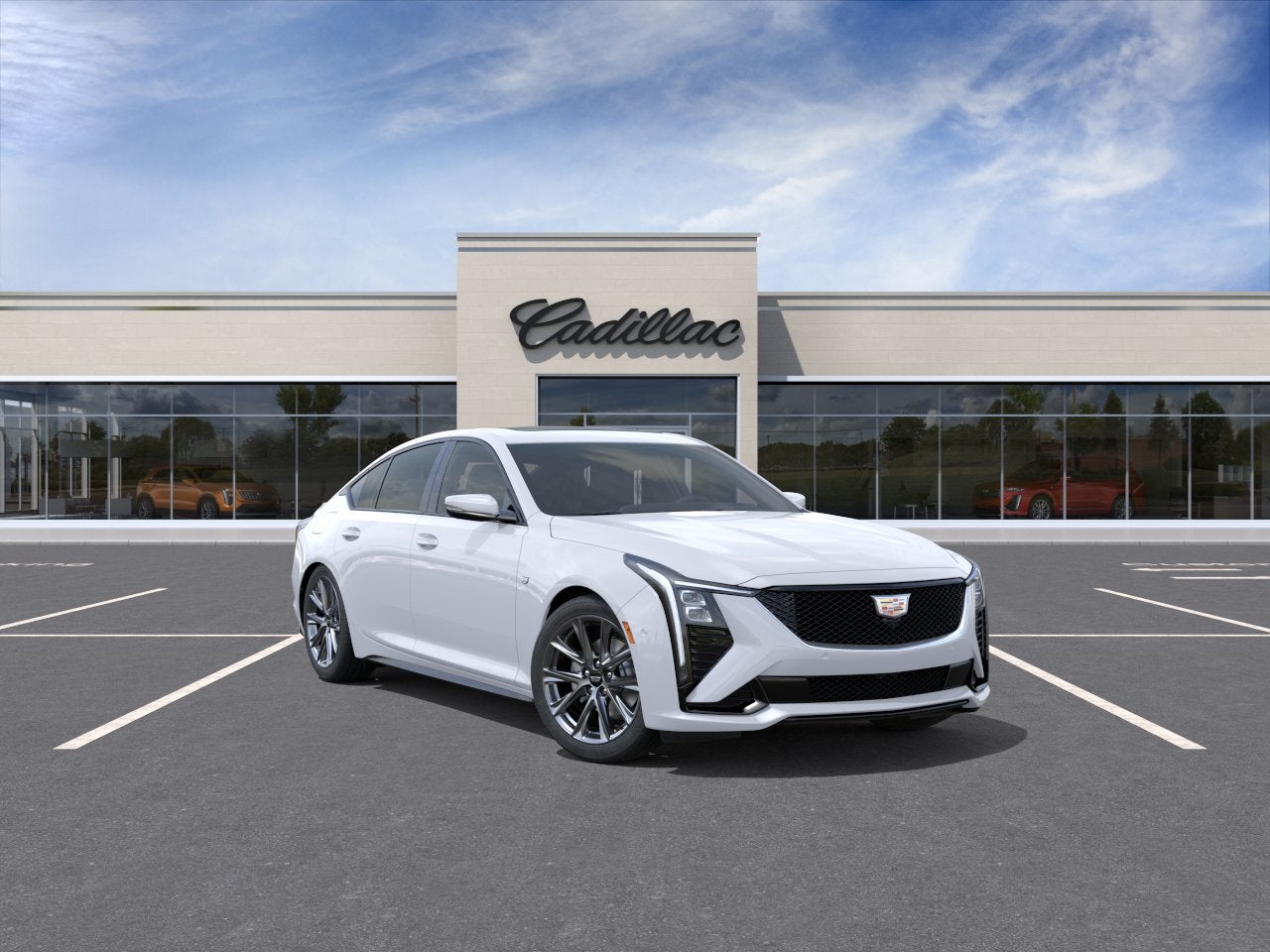 2026 Cadillac CT5 Sport in Vibrant White Tricoat — front three-quarter view